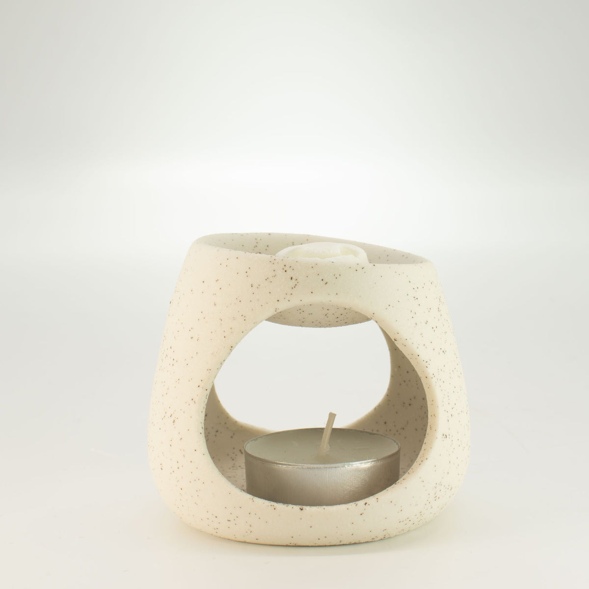 Ceramic Zen Oil Burner - Round Pebble - Speckled Off-White