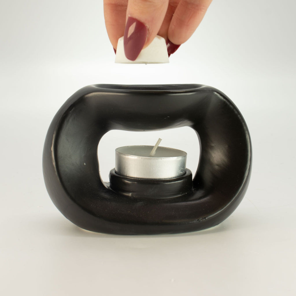 Ceramic Zen Oil Burner - Oval Pebble  - Matt Black