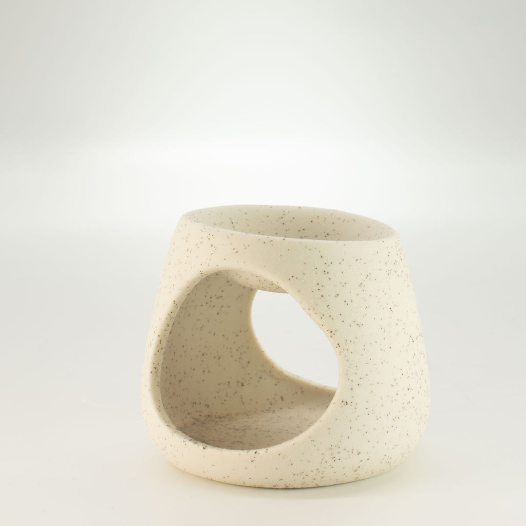 Ceramic Zen Oil Burner - Round Pebble - Speckled Off-White